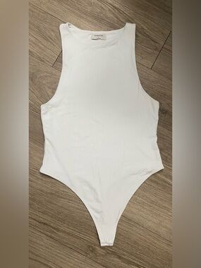 Babaton White Sleeveless High-Neck Bodysuit